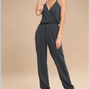 Size small charcoal grey jumpsuit.
